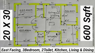 20 X 30 House Plan || 600 Sqft HOME PLAN || 3BHK Building Drawing || 20*30 Makan Ka Naksha