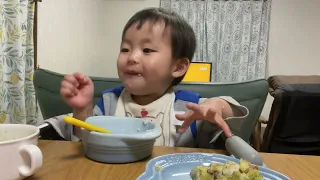 🍒Restless dinner 💦 Chikuwa fried Isobe, cold vegetable soup, rice 👶 ♥ 🍚落ち着かない晩御飯💦磯部揚げ、野菜の冷製スーフ