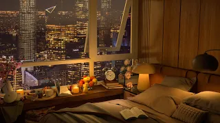 Cozy Bedroom with Jazz Music - Autumn Night - Relaxing Jazz Music for Sleep, Study, Calm