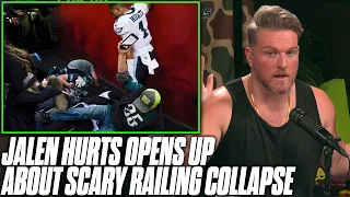 Jalen Hurts Speaks Out After WFT Railing Almost Collapses On Him | Pat McAfee Reacts