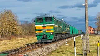 2TE10MK-3355 (BČ) with mixed freight train passing Naujene station