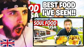 Brit Reacts to German Husband Tries Southern & SOUL FOOD in the USA! *Best First Time Reaction*