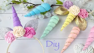 Ободок единорог Ушки из глиттерного фоамирана Unicorn Horn Headband Tutorial Diy Glitter Foam Craft