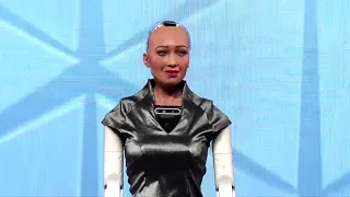 Day3-Robot Sophia a social humanoid robot, developed by Hanson Robotics, at the IAA World Congress