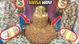 GINORMOUS POKER CHIP TOWER CRASH! HIGH LIMIT COIN PUSHER $5,000,000.00 BUY IN! (MEGA JACKPOT)