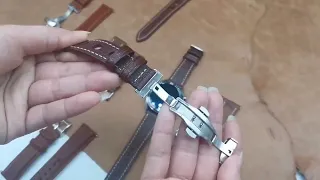 18-24mm Genuine Leather Butterfly Clasp Buckle Watch Band Strap