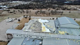 Drone video shows tornado damage to Jacksboro TX high school