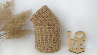 Crochet jute basket without using rope. Pattern No. 2.