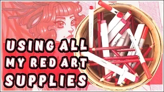 Drawing something using EVERY RED art supply I own | Art Challenge