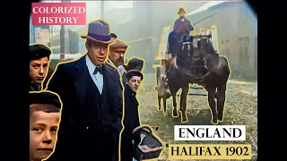 [ 4k, colorized, 60fps ] England, Downtown Halifax,1902