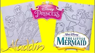 Aladdin Ariel and Jasmine Disney Princess Coloring Book Compilation