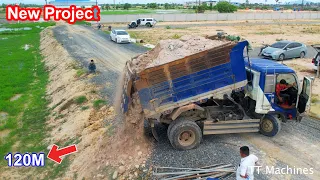 Perfectly Opening New Project Filling Land & Road Repair By D58E Bulldozer & Dump Trucks5T Unloading