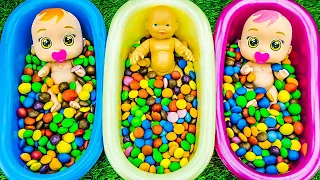 Oddly Satisfying Mixing Candy in 3 Bathtub with Color Skittles & Glitter Ice Cream Cutting ASMR