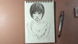 How to draw a woman with bread in her mouth