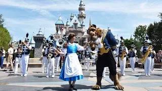 Belle & The Beast Appear with The Disneyland Band, "Be Our Guest" at Sleeping Beauty Castle