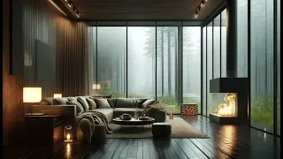 Forest Hideaway Jazz 🌲🌧️ | Relaxing Rain Sounds with Warm Fireplace Ambience