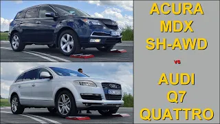 SLIP TEST - Acura MDX 3.7 V6 SH-AWD vs Audi Q7 3.0 TDI Quattro - @4x4.tests.on.rollers