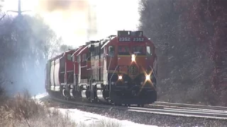 BNSF EMDs smoking and working hard -Geeps and classic EMDs screaming in run 8-