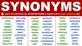 Learn 76 Useful Daily Use SYNONYM WORDS in English with Example Sentences | English Vocabulary