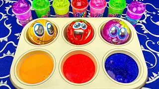 Satisfying Video | Rainbow Slime Mixing in Color Tray Circle with Rainbow Fruit Balls Relaxing ASMR