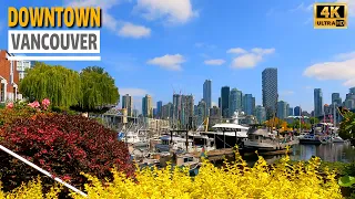 🇨🇦【4K】 Downtown  Vancouver BC, Canada. False Creek Seawall. Sunny Day. Relaxing Walk. May 28 2023.