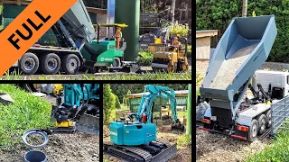 Road construction, RC excavator, Kobelco SK270SR, Finisher Voegele, paving, Scania truck. FULL edit