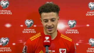 Ethan Ampadu reacts to Wales' win over Austria in Cardiff.