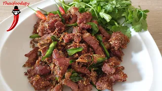 Thai Crispy Pork with Kaffir Lime Leaves super crispy - Moo Khluk Fun - Dusty Pork
