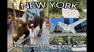 walking in NYC to charging bull and Battery Park