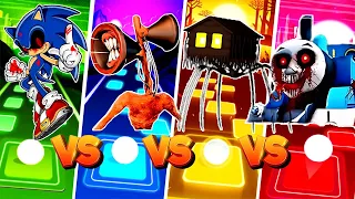 Sonic the hedgehog exe vs Siren Head vs Spider House Head vs Cursed Thomas 🌟 Tiles Hop EDM Rush