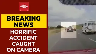 Horrific Road Mishap Caught On Camera In Tamil Nadu's Salem As Speeding Car Rams Bike on Highway