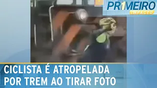 Ao tirar “selfie”, ciclista é atropelada por trem em Uberaba (MG) | Primeiro Impacto (05/06/24)