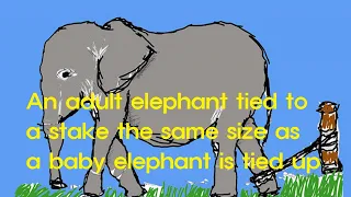 Short Story: An adult elephant tied to a stake the same size as a baby elephant is tied up