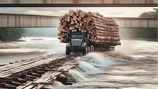 Heavy vehicles carrying oversized cargo are extremely DANGEROUS | Huge timber truck