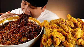 Jajangmyeon, Chinese food, Crispy Sweet and Sour Pork, Coke, delicious food, asmr