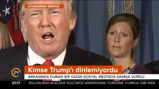 Trump'ın arkasındaki kadın kaşlarıyla sosyal medya fenomeni oldu