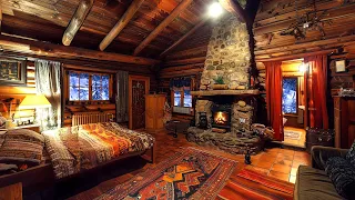 Cozy Winter Log Cabin Ambience丨Crackling Fireplace Burning Sounds for Relax Sleep💤