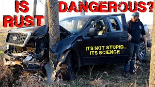 How Safe Is a SEVERELY Rusted Frame? - REAL Crash Tests - Cornfield Science