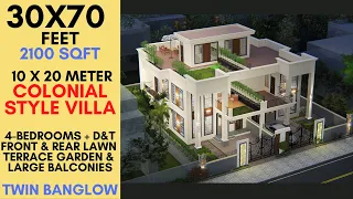 30X70 Feet, 2100 sqft, Colonial-Style Homes Twin Bungalow Design | 10X20 Meter Design | ID-092