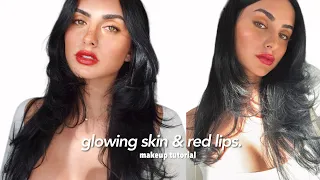 Spring Glowing Skin & Red Lips Makeup ❤️