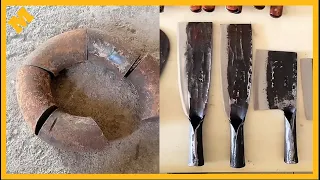 Manual knife forging from old conveyor chains - Traditional manual knife forging