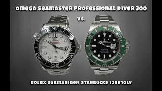 Omega Seamaster Professional Diver 300 vs Rolex Submariner 126610LV Starbucks