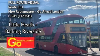 FULL ROUTE VISUAL | EL3: Little Heath - Barking Riverside, MR | Go Ahead London | New RM - LT941