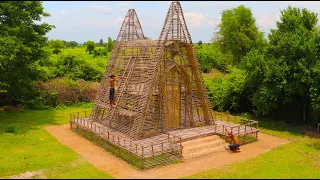 Building The Most Creative Modern A-Frame Cabin House Design In The Forest By Ancient Skills [Part1]