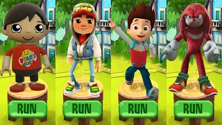 Tag with Ryan vs Sonic Dash vs Subway Surfers World Tour Iceland vs PAW Patrol Ryder Run - Gameplay