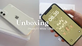 iPhone 11 white unboxing 🤍 (128gb)  in 2023 my first iphone ✨+ camera test & set up