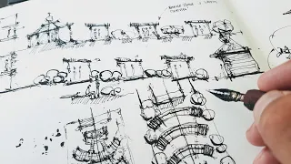 Sketchbook. Design and project graphics. Pen and ink sketching sketchbook overview. Eduard Kichigin