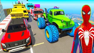 SPIDERMAN CARS Racing Challenge over HILL Rampa ! SUPERHERO Car HULK Iron Man Goku Race Car - GTA 5