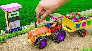 Top diy tractor making mini pertrol pump| diy tractor transport rainbow color bricks | @Farm Diorama