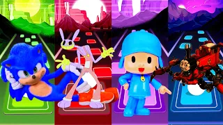 Sonic vs Amazing Digital Circus Jax vs Pocoyo vs Choo Choo Charles Tiles Hop EDM Rush